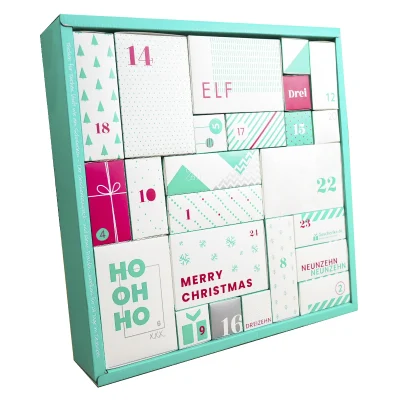 Emballage de conception Solution Coffrets cadeaux Calendrier de l'Avent Boîte aveugle Boîte cadeau en papier carré Emballage pour Noël