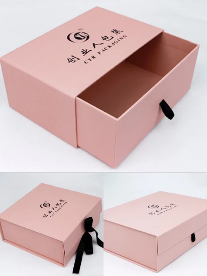 Logo de timbre en feuille d'aluminium personnalisé Diapositive de présentation ouverte Ruban en carton Tirez la boîte de tiroir de bordereau de cadeau