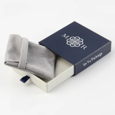 Boîte d'emballage de cadeau de bijoux de curseur de tiroir en papier personnalisé avec sac de poche en velours Falp