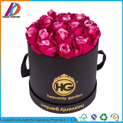 Boîte-cadeau de fleur ronde en carton cylindrique noir imperméable